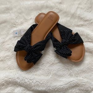 Black white polka dots bow sandals